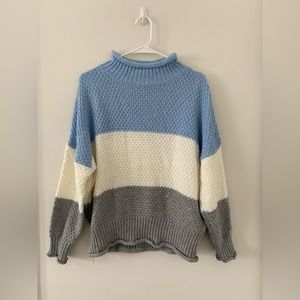 Blue and grey striped sweater